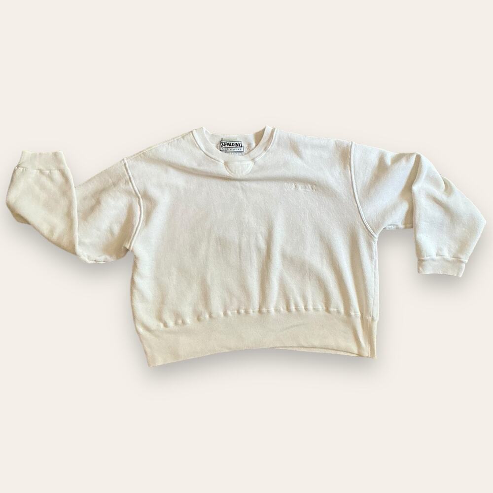 VTG 90s white Spalding crop pullover sweater embroidered Spaulding Med